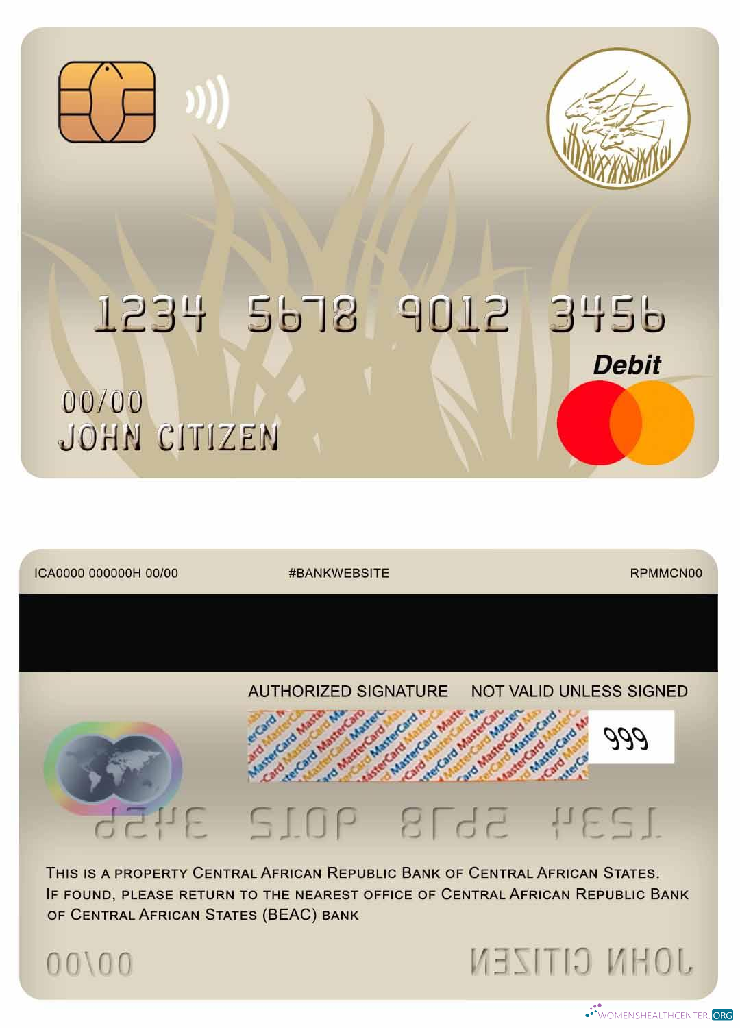 Download Central African Republic Bank of Central African States (BEAC) bank master debit card Photoshop template